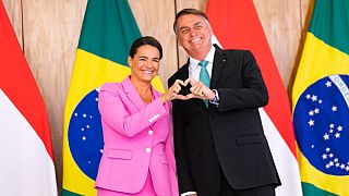 Novák Katalin és Jair Bolsonaro brazil elnök a brazíliavárosi Planalto-palotában 2022. július 11-én.