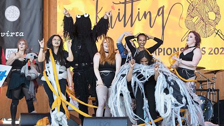 Photo - String Thing of the UK beat the competition to win the Heavy Metal Knitting World Championships (Irma Lehikoinen)