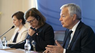 European Commissioners, Vĕra Jourová and Didier Reynders, give a press conference in Luxembourg on the annual rule of law report on Wednesday 13th July 2022.