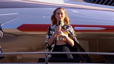 Brie Larson at the launch of the Avengers Compound in Disneyland Paris