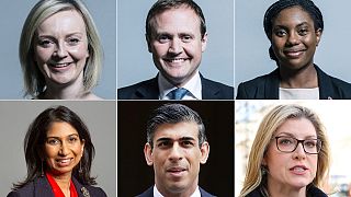 The six remaining Conservative leadership candidates, top (L-R) Liz Truss, Tom Tugendhat, Kemi Badenoch, bottom (L-R) Suella Braverman, Rishi Sunak, Penny Mordaunt. 