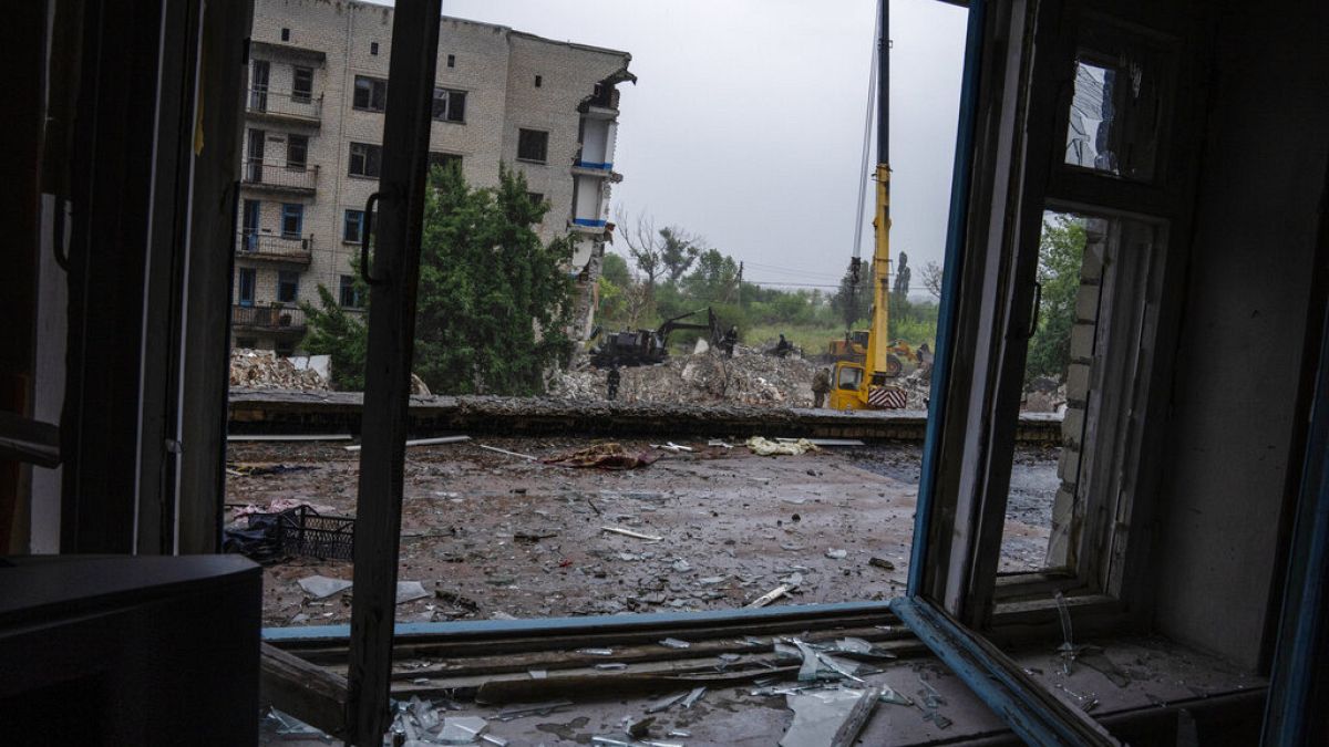 Szétlőtt lakóépületek - Chasiv Yar, UKRAINE, 2022 júliusa