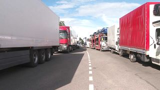 Colas de camiones en la frontera entre Lituania y Rusia