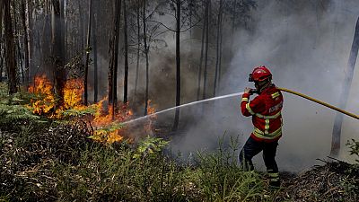 Пожарный во время тушения пожара в Эспите в Ореме / Португалия, 13 июля 2022 года.