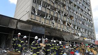 Edificio bombardeado por Rusia en Vinnytsia en Ucrania