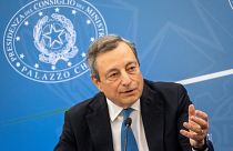 Italian Premier Mario Draghi meets the media in Rome, Tuesday, July 12, 2022.