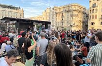 Tüntetés a katatörvény módosítása ellen Budapesten 2022. július 14-én