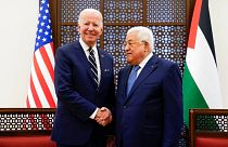 Palestinian President Mahmoud Abbas and US President Joe Biden