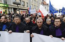 Európai jogászok tüntetése Varsóban a bírói függetlenség megőrzéséért - 2020 januárja