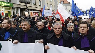 Európai jogászok tüntetése Varsóban a bírói függetlenség megőrzéséért - 2020 januárja