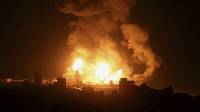A view of an explosion caused by Israeli airstrikes in Gaza City, 16 July 2022