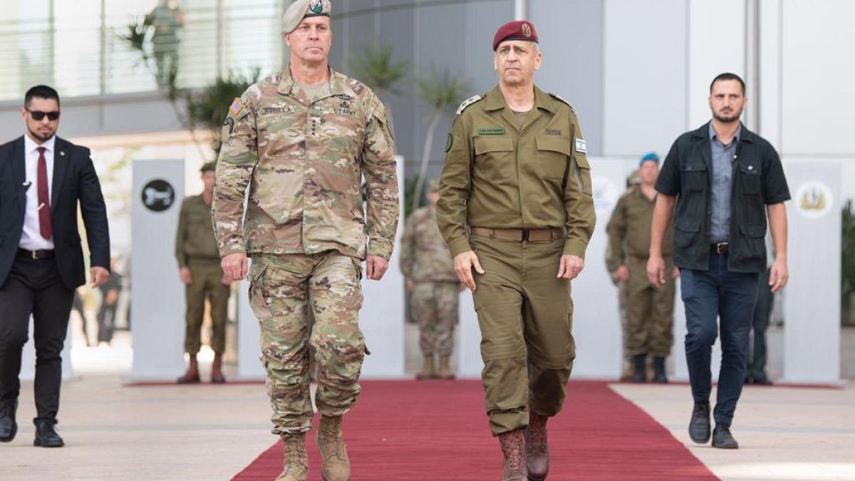 رئيس الأركان الإسرائيلي أفيف كوخافي وقائد القيادة المركيزة الأمريكية الجنرال مايكل كوريلا في تل أبيب 17/07/2022