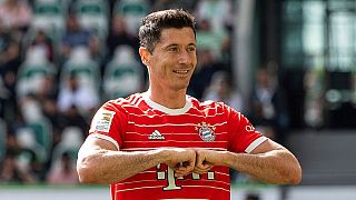 File photo of Polish striker Robert Lewandowski who is due to transfer from Bayern Munich to Barcelona on Sunday.