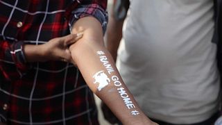 Kormányellenes tüntető Sri Lankán