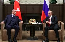 الرئيس الروسي فلاديمير بوتين مع نظيريه التركي رجب طيب إردوغان. أرشيف