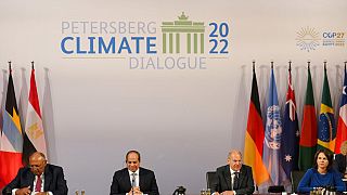Al centro il presidente egiziano e il cancelliere tedesco. Ai lati i loro ministri degli Esteri