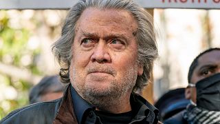 FILE - Former White House strategist Steve Bannon speaks with reporters after departing federal court on Nov. 15, 2021, in Washington. 