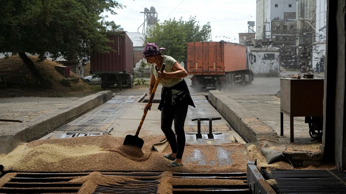 Eine Frau arbeitet in einem ukrainischen Getreidesilo