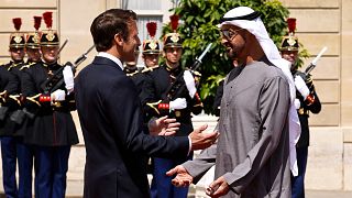 Emmanuel Macron a accueilli lundi à l'Elysée le président des Émirats arabes unis, Mohamed ben Zayed