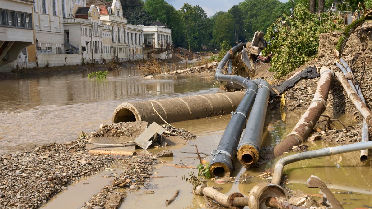 صورة التقطت في 2 أغسطس 2021، لمشهد من الدمار الكبير الذي ألحقته الفيضانات بمناطق واسعة غرب ألمانيا. 