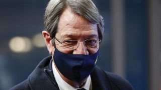 Cypriot President Nicos Anastasiades arrives for an EU Summit at the European Council building in Brussels, Thursday, Dec. 16, 2021.