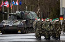German Bundeswehr soldiers of the NATO enhanced forward presence battalion in Vilnius, Lithuania.