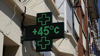A pharmacy display the temperature, 45 degrees Celsius (113 Fahrenheit) in Lille, France, 19 July 2022.