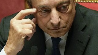 El primer ministro italiano Mario Draghi en el Parlamento, al que ha pedido unidad para mantener el Gobierno