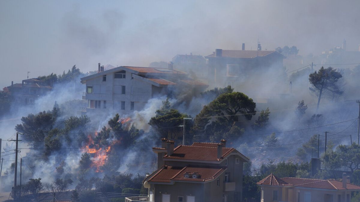 Dans le quartier de Drafi, à l'Est d'Athènes, l'incendie faisait rage à côté de certaines habitations.