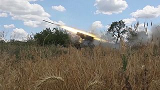 Lanzacohetes Grad utilizado por las tropas ucranianas en el Donbás, 19 de julio de 2022
