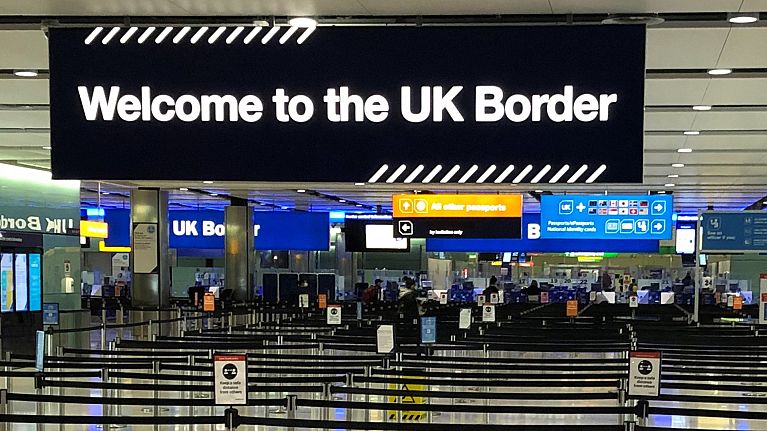 A UK border sign welcomes passengers on arrival at Heathrow airport in west London. A UK border sign welcomes passengers on arrival at Heathrow airport in west London.