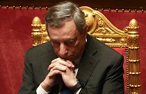 Mario Draghi, primer ministro saliente de Italia en el Parlamento italiano.