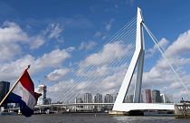 The two boats collided near the iconic Erasmusbrug in central Rotterdam.