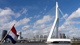 The two boats collided near the iconic Erasmusbrug in central Rotterdam.