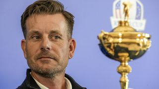 Henrik Stenson appeared during a Ryder Cup press conference near Rome in May.
