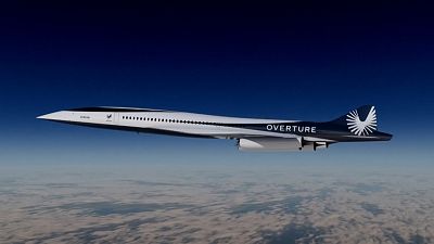 Image shows concept rendering of 'Overture', a new super-fast aircraft designed by Colorado start-up, Boom Supersonic.