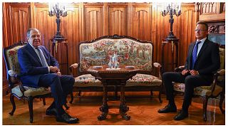 El ministro de Asuntos Exteriores ruso, Serguéi Lavrov y su homólogo húngaro, Péter Szijjártó, de visita en Moscú