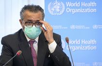 تيدروس أدهانوم غيبريسوس المدير العام لمنظمة الصحة العالمية في مقر منظمة الصحة العالمية في جنيف، سويسرا.