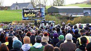 Tüntetés a brexit hatásai ellen az ír-észak-ír határon 2021-ben