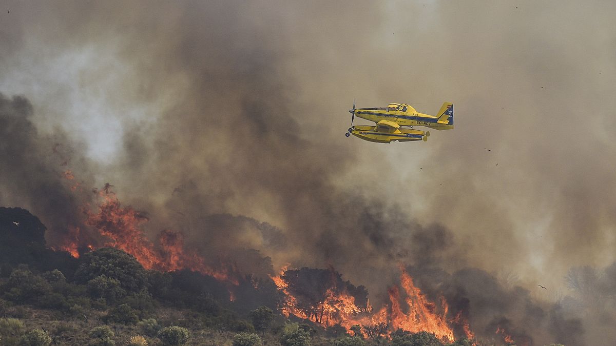 Un feu de forêt dans la région de Chiloeches dans la province de Guadalajara en Espagne, mardi 19 juillet 2022. 