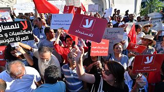 من المظاهرة في العاصمة تونس ضدّ الاستفتاء الدستوري والرئيس سعيّد  