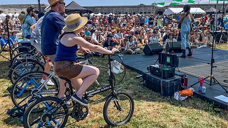 Madi Diaz performs on the Newport Folk Festival's bike stage