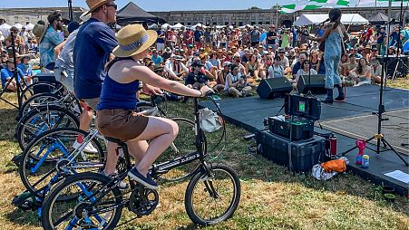 Madi Diaz performs on the Newport Folk Festival's bike stage