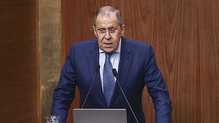 Russian Foreign Minister Sergey Lavrov addresses the Arab League organization in Cairo 24 July 2022