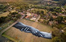 Aerial view of French artist Saype's work of art paying tribute to the victims and those affected by Brumadinho dam disaster
