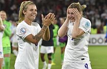 Az angol válogatott játékosainak öröme a sheffieldi Eb-elődöntő után