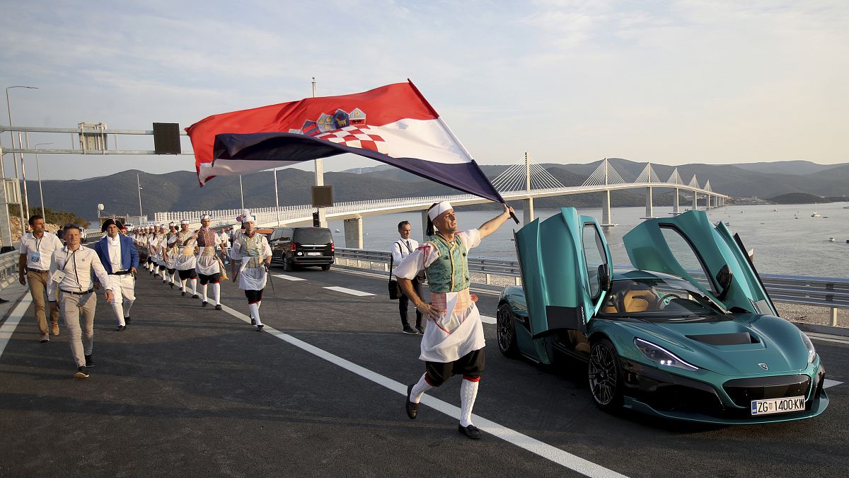Открытие Пелешацкого моста, Комарина, Южная Хорватия, 26 июля 2022 года
