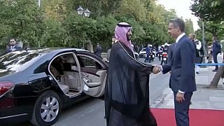 Greek Prime Minister Kyriakos Mitsotakis welcomes Saudi Crown Prince Mohammed bin Salman