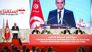 Farouk Bouasker, le président de l'Isie , annonçant les résultats à Tunis, le 26 juillet.