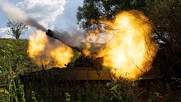 A Ukrainian self-propelled artillery shoots towards Russian forces at a frontline in Kharkiv region, Ukraine, Wednesday, 27 July 2022.